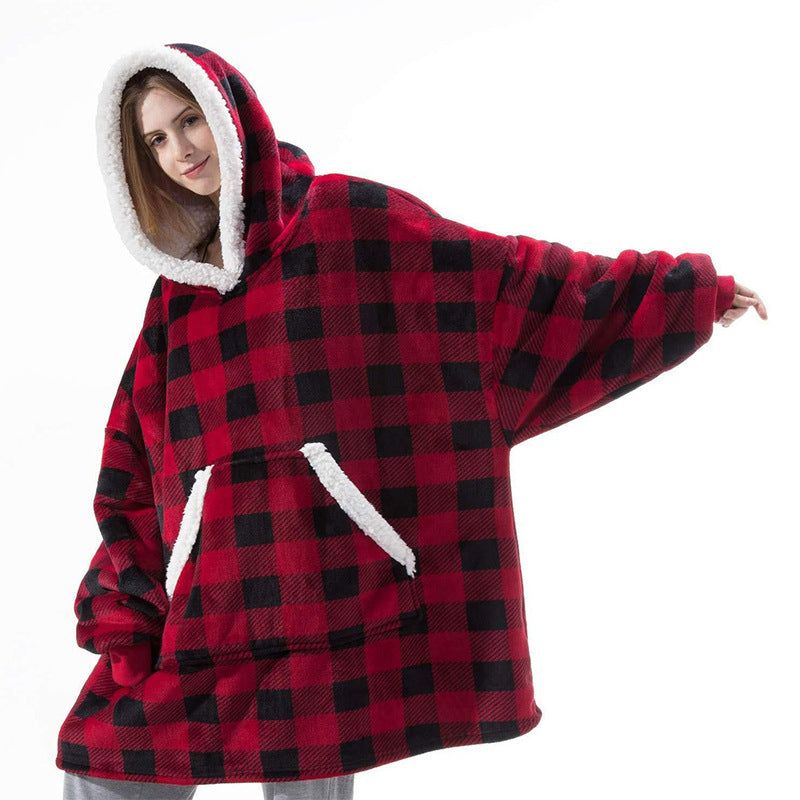 Wearable Fleece Hoodies Sleepwear for Watching TV-Blankets-Plaid-One Size-Free Shipping Leatheretro