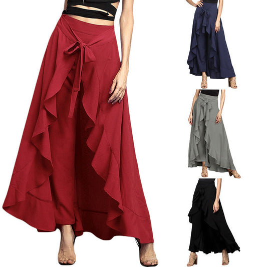 Women Plus Sizes Chiffon Dress Pants-Skirts-Red-S-Free Shipping Leatheretro