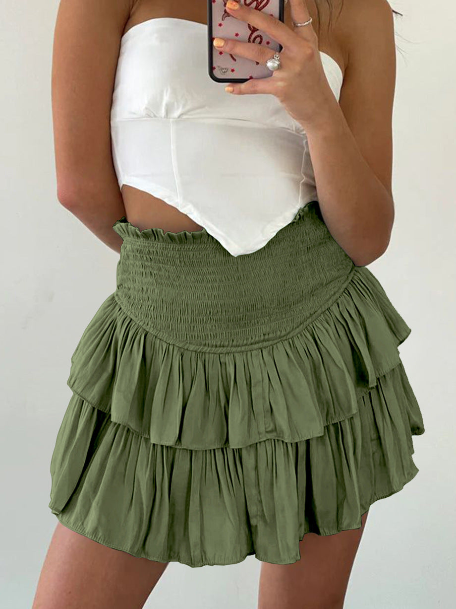 Fashion Summer Ruffled Mini Skirts for Women-Skirts-Army Green-S-Free Shipping Leatheretro