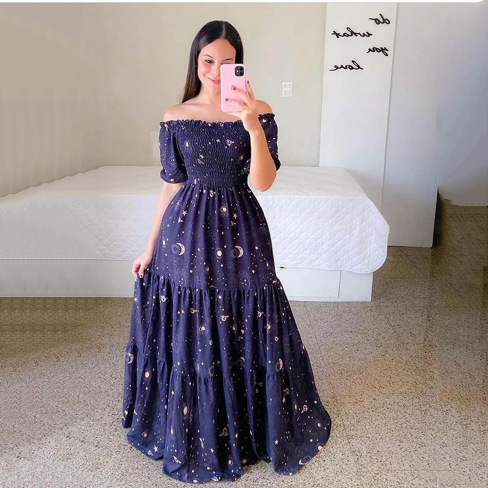 Sexy Off The Shoulder Flowers Long Dresses-Star Moon-S-Free Shipping Leatheretro