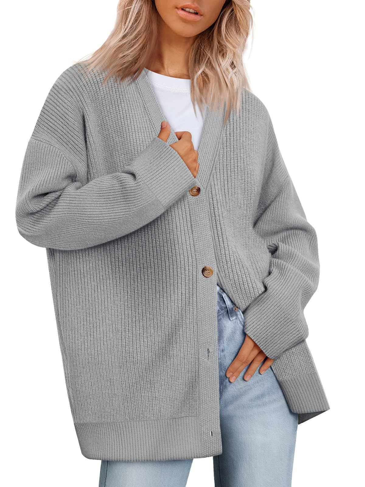 Casual Women Knitted Cardigan Sweaters-Outerwear-Gray-S-Free Shipping Leatheretro