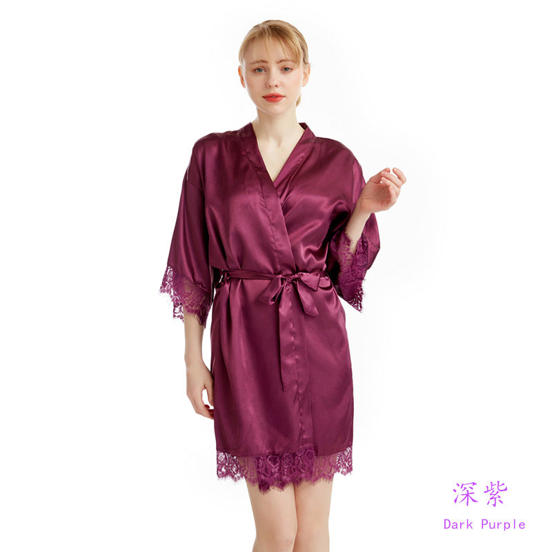Summer Sexy Women Lace Strim Morning Gown-Sleepwear & Loungewear-Purple-S-Free Shipping Leatheretro