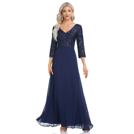 Elegant Chiffon A Line Evening Dresses/bridesmaid Dresses-Dresses-Navy Blue-S-Free Shipping Leatheretro