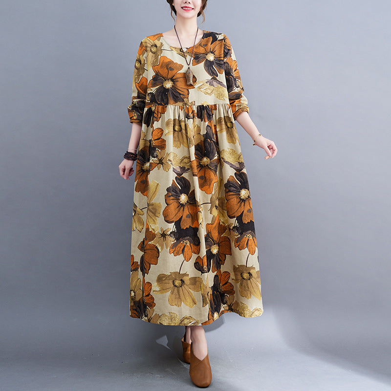 Floral Design Plus Sizes Fall Dresses-Dresses-Floral-M-Free Shipping Leatheretro