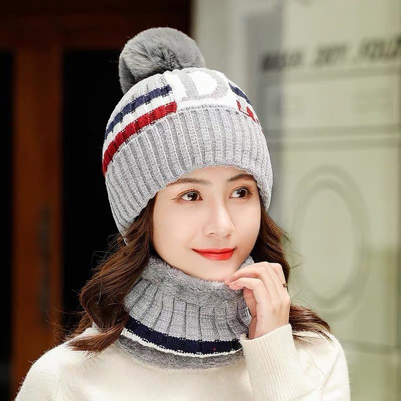 Women Fleeced Lined KnittedWarm Hats+Scarfs-Hats-Gray-56-60cm-Free Shipping Leatheretro