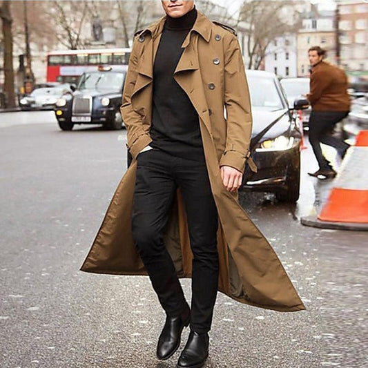 Casual Long Trenchcoat for Men-Outerwear-Khaki-S-Free Shipping Leatheretro