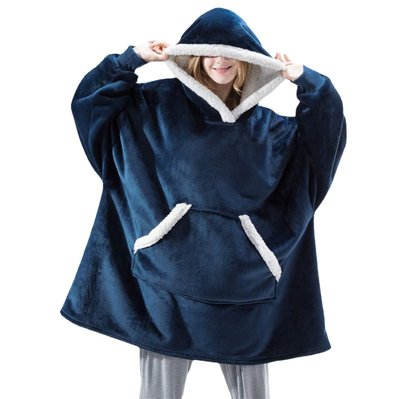 Wearable Fleece Hoodies Sleepwear for Watching TV-Blankets-Navy Blue-One Size-Free Shipping Leatheretro