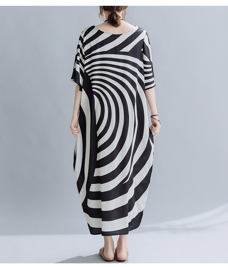 Summer Black Striped Plus Sizes Dresses-Dresses-Black-均码-Free Shipping Leatheretro