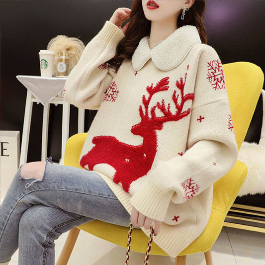 Casual Christmas Pullover Knitted Sweaters for Women-Shirts & Tops-White-One Size-Free Shipping Leatheretro