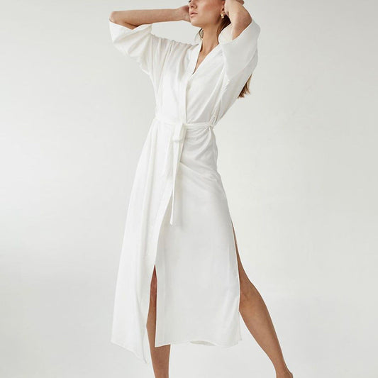 White Lace Up Cozy Sleepwear-Pajamas-White-S-Free Shipping Leatheretro