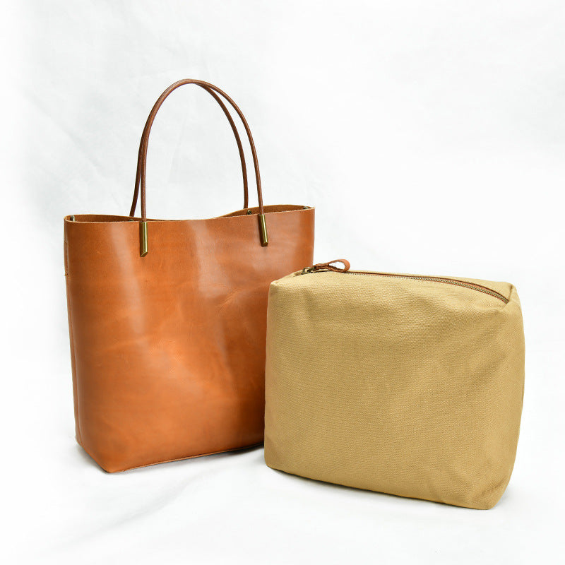 Simple Style Vege Tanned Leather Tote Handbags 9020-Handbags, Wallets & Cases-Big-Light Brown-Free Shipping Leatheretro