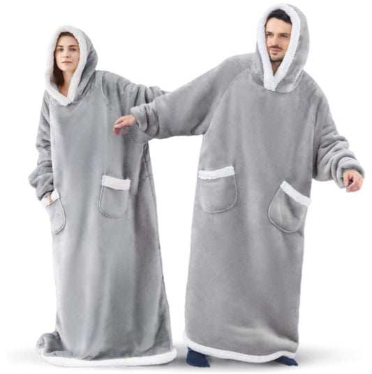 Witner Thick Warm Watching Tv Huggle Hoodies Sleepwear Throw Blanket-Blankets-Light Gray-61-71 inches for 50-80kg-Free Shipping Leatheretro
