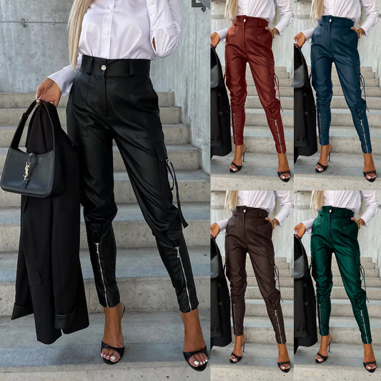 Fashion Slim Waist Women Pants with Pocket-Pants-Black-S-Free Shipping Leatheretro