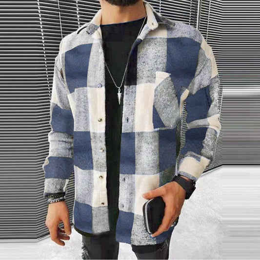 Casual Men Long Sleeves Fall Plaid Shirts-Style1-S-Free Shipping Leatheretro
