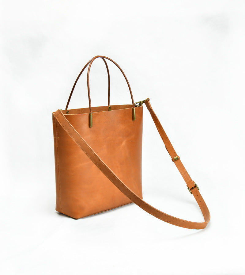 Simple Style Vege Tanned Leather Tote Handbags 9020-Handbags, Wallets & Cases-Small-Light Brown-Free Shipping Leatheretro