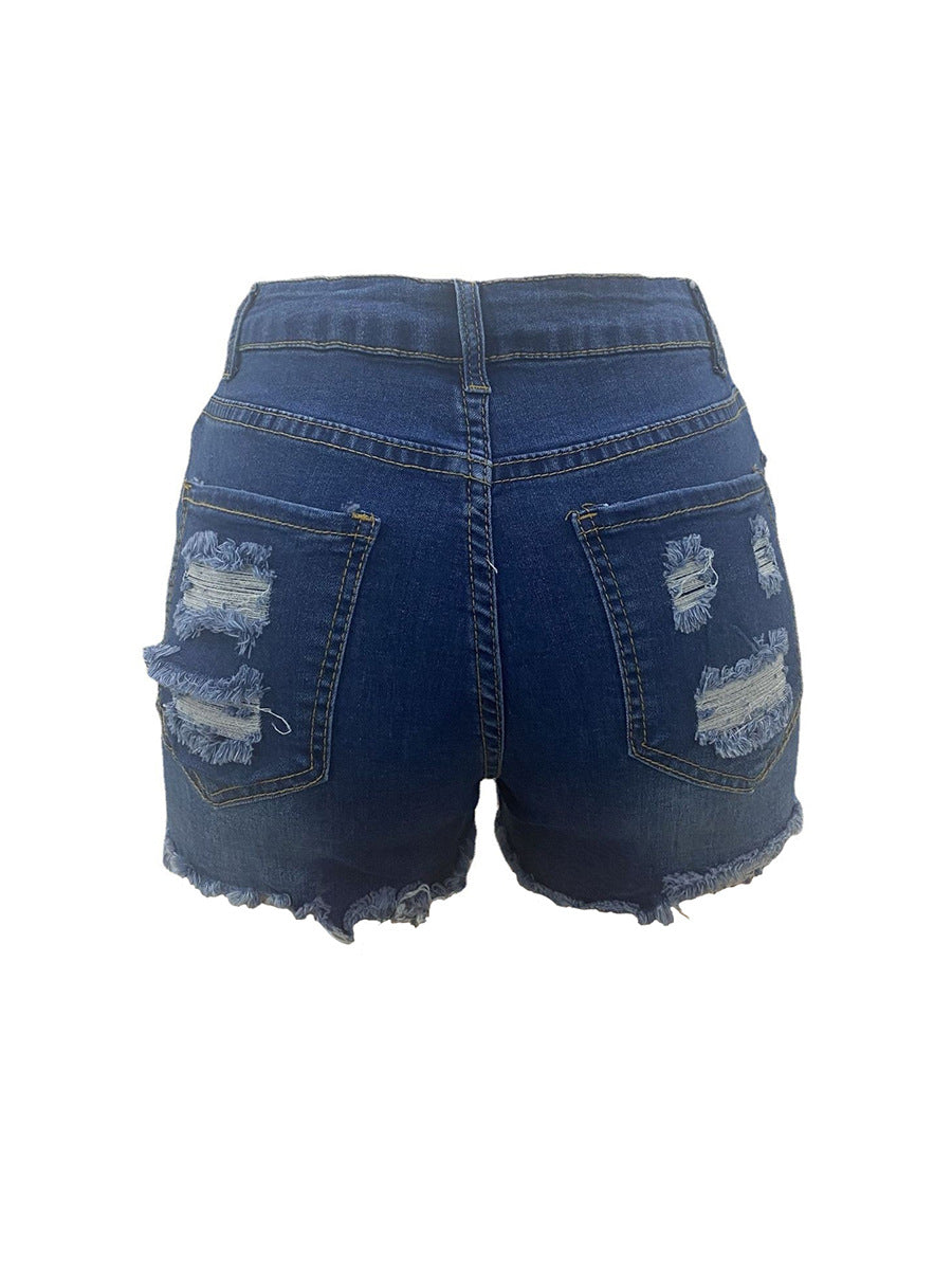 Sexy High Waist Broken Holes Short Jeans-Pants-Dark Blue-S-Free Shipping Leatheretro