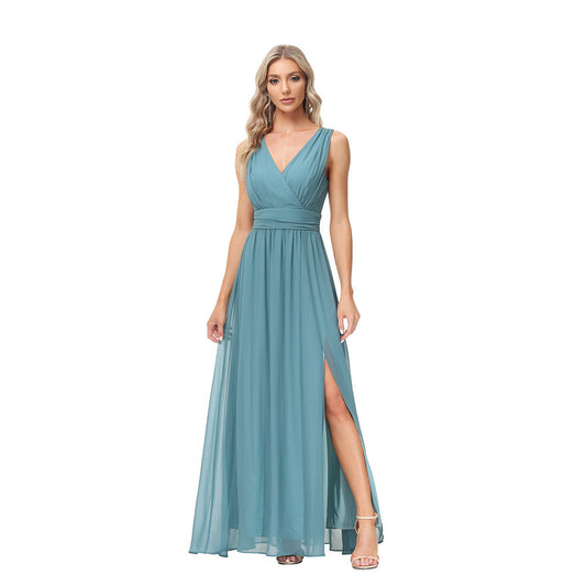 Sexy Chiffon V Neck Evening Party Dresses-Dresses-Blue-S-Free Shipping Leatheretro