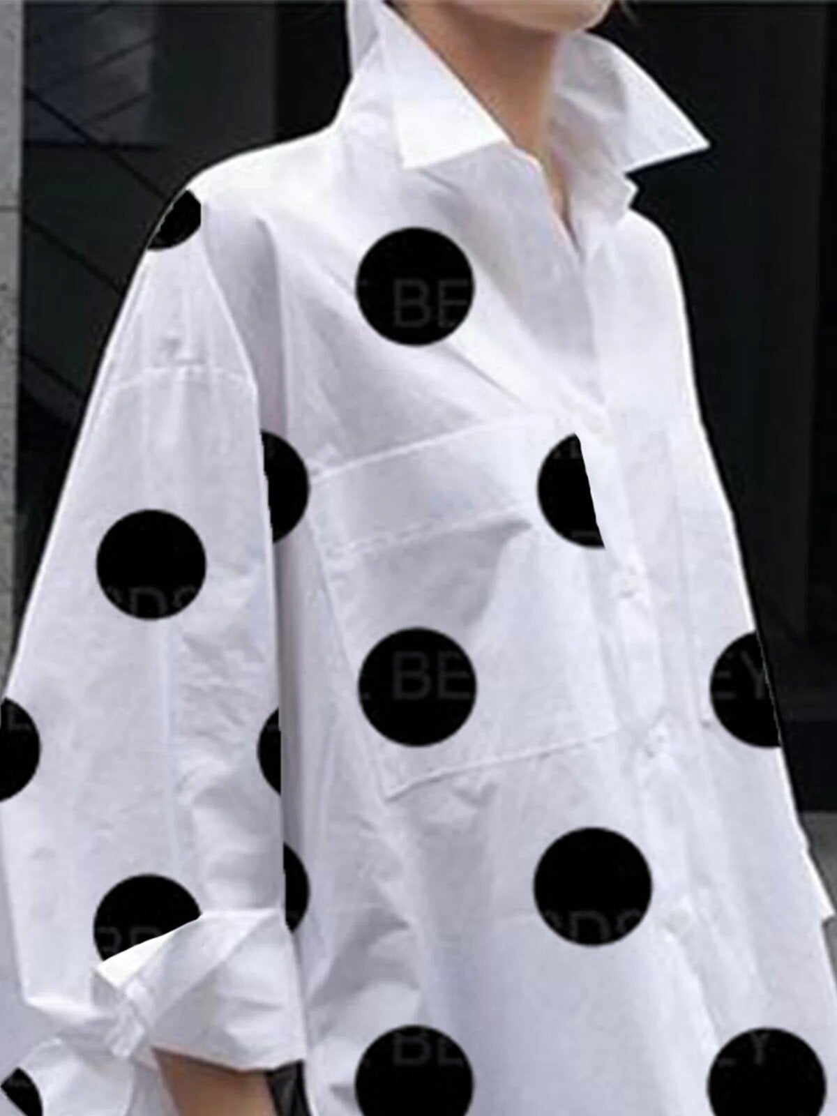Casual Dot Print Cotton Loose Shirts for Women-Shirts & Tops-Black-S-Free Shipping Leatheretro