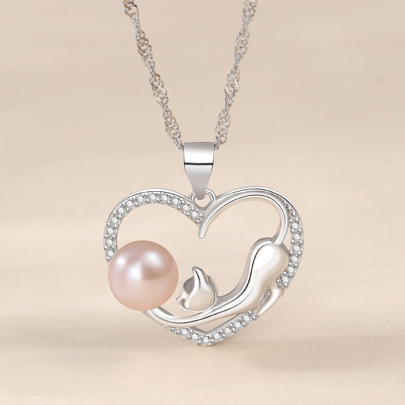 Designed Sterling Silver Necklace for Women 1793-Necklaces-Pink Pearl-Free Shipping Leatheretro