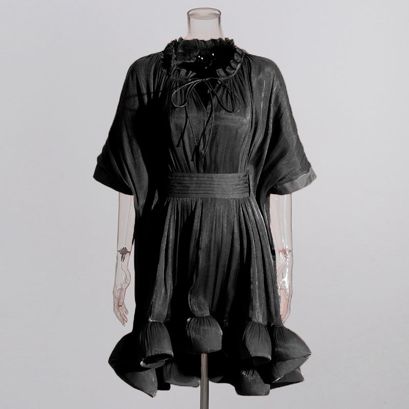Luxury Designed Ruffled Short Dresses-Dresses-Black-S-Free Shipping Leatheretro
