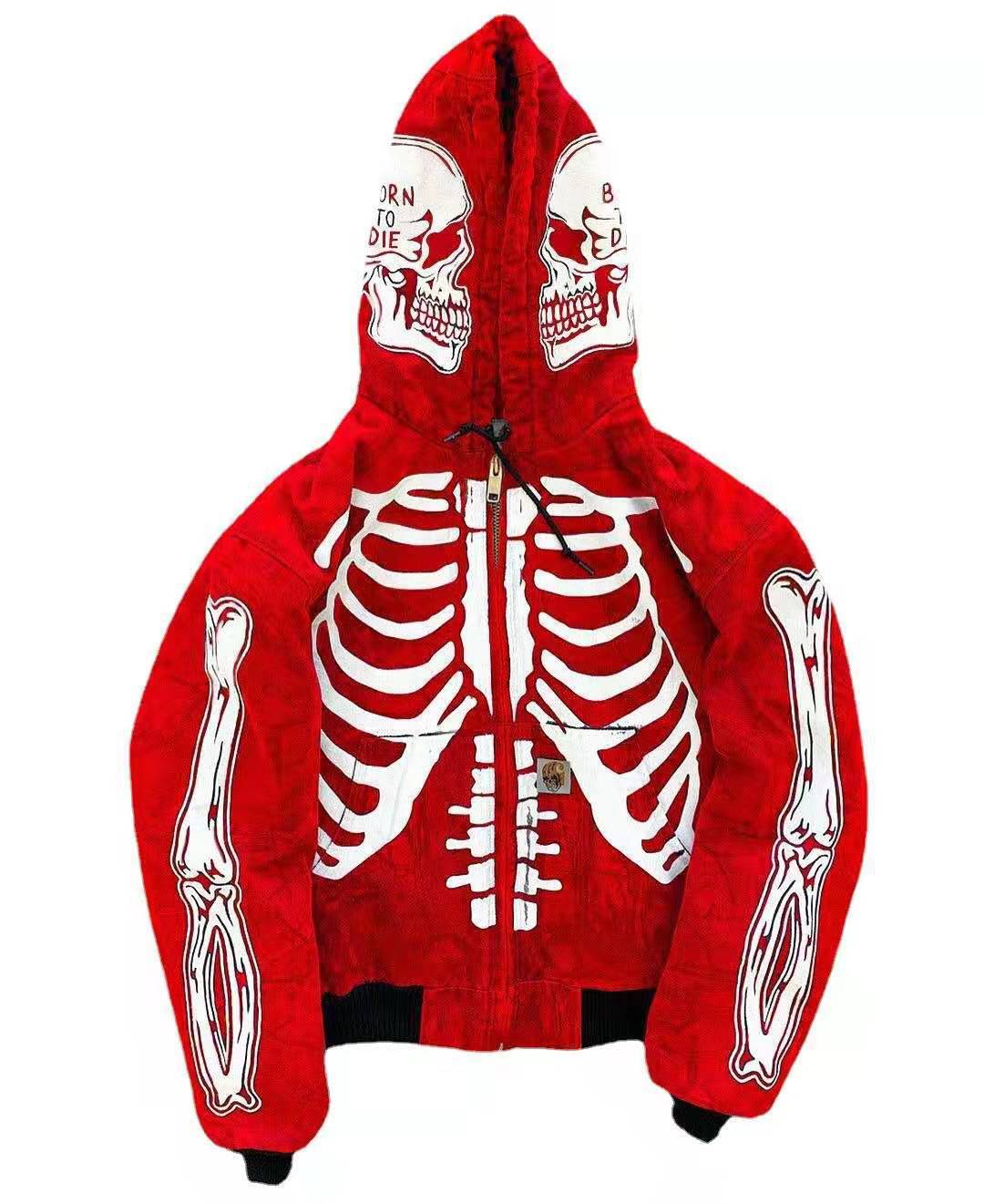 Women Flower Skull Long Sleeve Hoodies Sweater-Outerwear-Red-S-Free Shipping Leatheretro