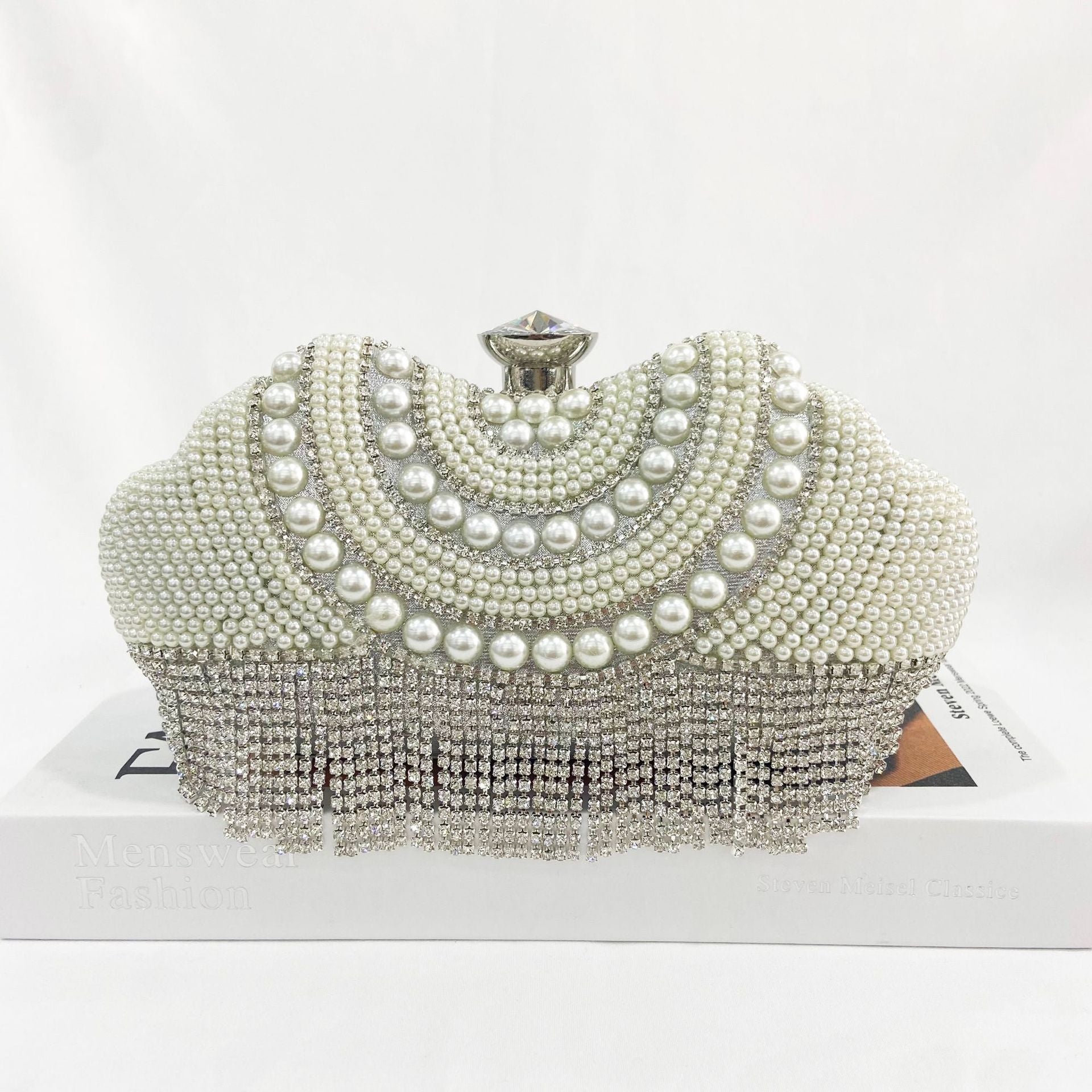 Women Tassels Design Jewelry Wedding Clutch Bags-Silver-Free Shipping Leatheretro
