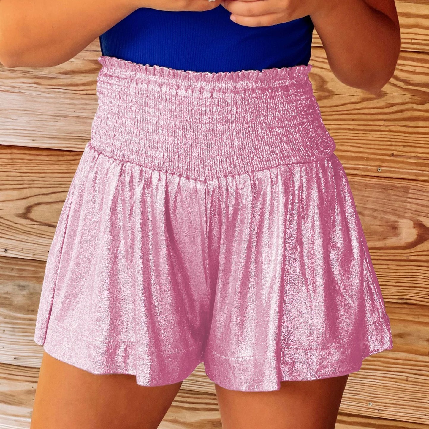 Casual Shinning Elastic Waist Summer Women Shorts-Shorts-EKDA010-黑底银-S-Free Shipping Leatheretro