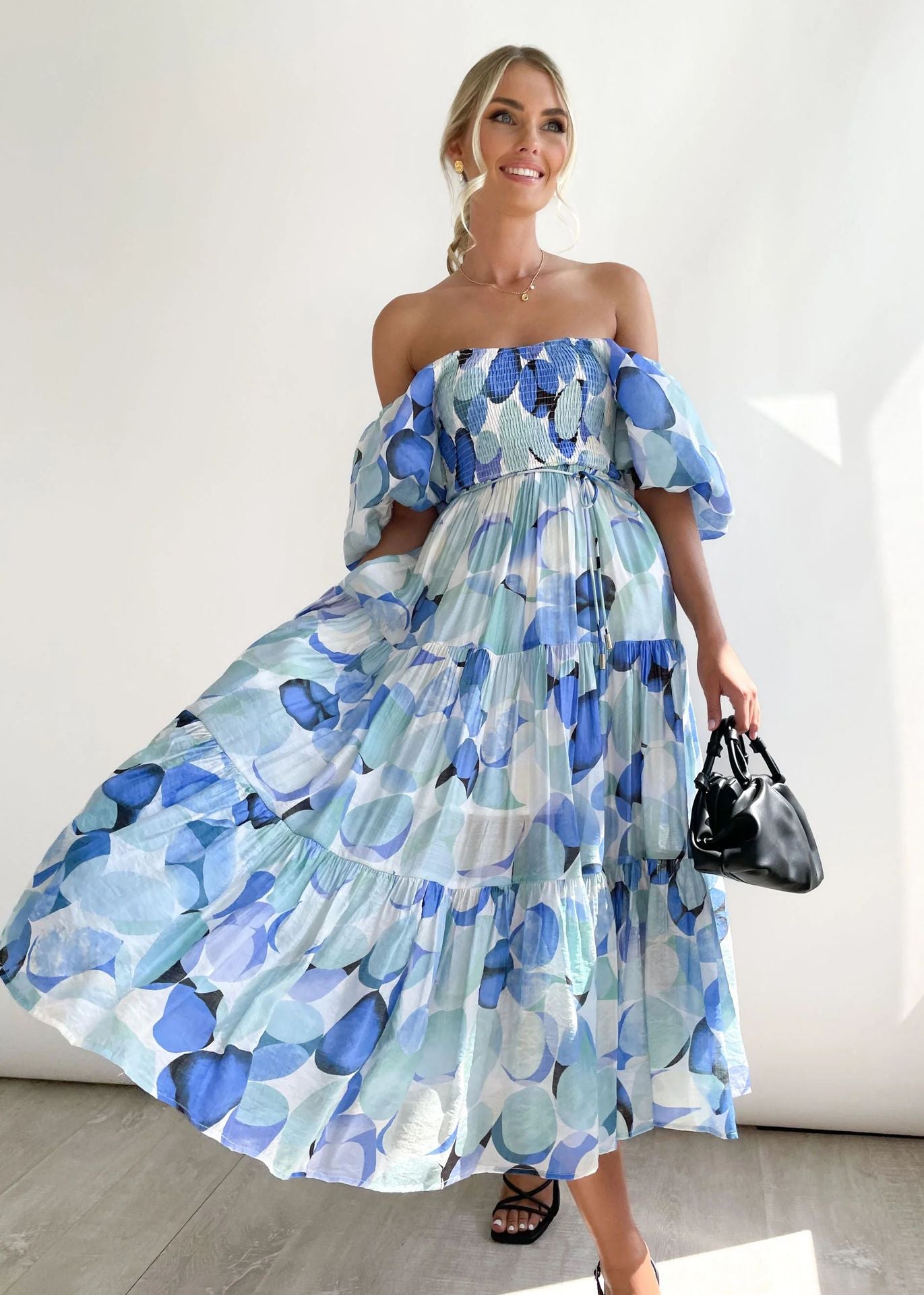 Casual Off The Shoulder Floral Print Long Dresses-Dresses-10-S-Free Shipping Leatheretro