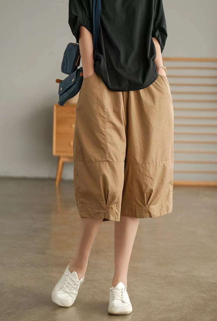 Summer Cotton Linen Summer Women Half Pants-Pants-Khaki-M-Free Shipping Leatheretro