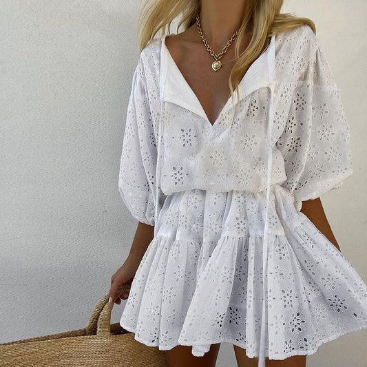 Summer Half Sleeves Mini Dresses-Dresses-White-S-Free Shipping Leatheretro