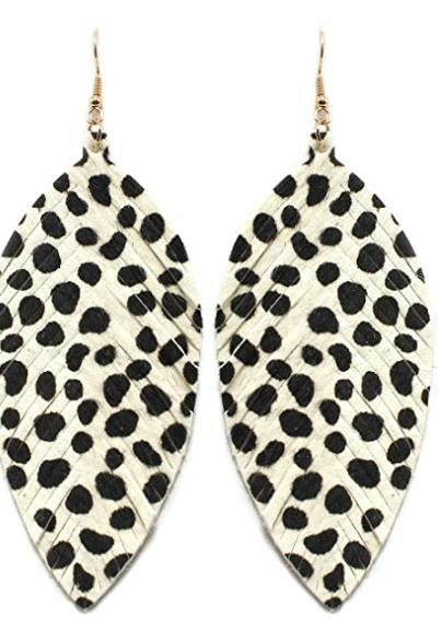 Leopard Print Leaf Design Drop Earring for Women-Earrings-4#-Free Shipping Leatheretro