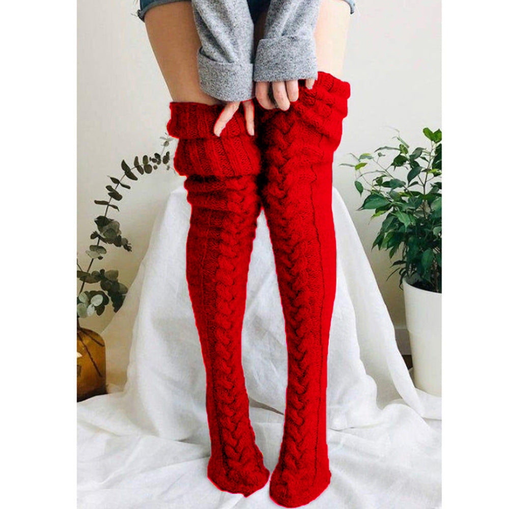 Winter Warm Overknee Long Socks-Holiday Stockings-Red-75cm-Free Shipping Leatheretro