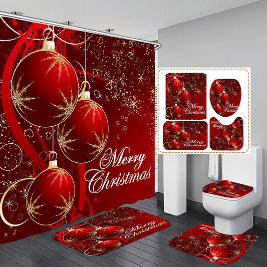Merry Christmas Balloon Shower Curtain Bathroom Sets Non-Slip Toilet Lid Cover-Shower Curtain-1-180×180cm Shower Curtain Only-Free Shipping Leatheretro