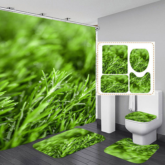 Spring Green Bud Shower Curtain Set Bathroom Rug Bath Mat Non-Slip Toilet Lid Cover-Shower Curtains-A-Shower Curtain+3Pcs Mat-Free Shipping Leatheretro