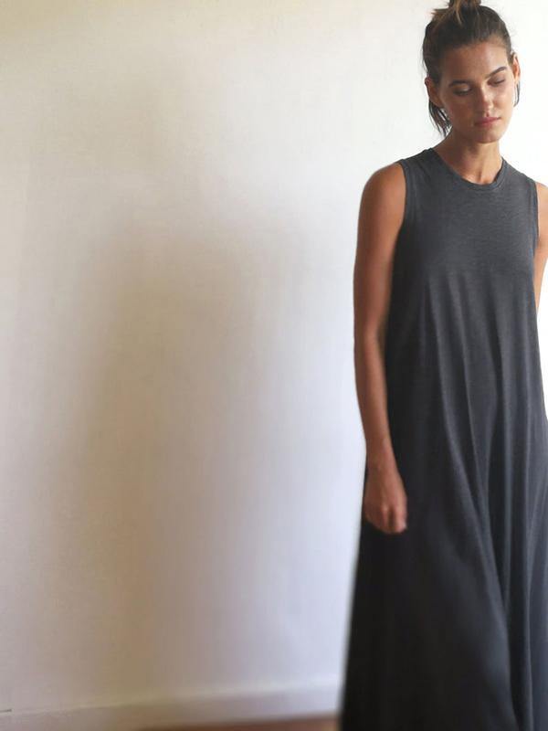 Simple Solid Sleeveless Round-neck Long Dress-Cozy Dresses q-DARK GRAY-S-Free Shipping Leatheretro