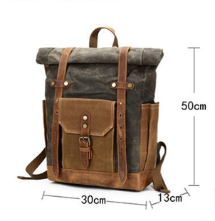 Vintage Waterproof Men's Canvas Backpack C8808-Leather Canvas Backpack-Lake Green-Free Shipping Leatheretro