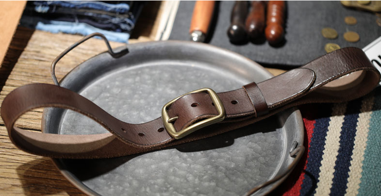 Vintage Handmade Brass Buckle Leather Belt-Coffee-105-125cm-Free Shipping Leatheretro