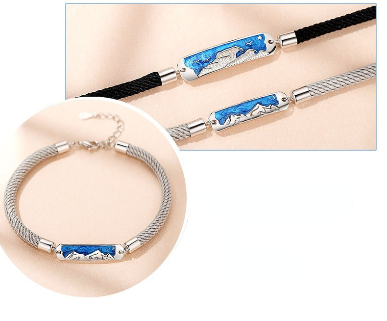 Woven Sterling Silver Couple Bracelets-Bracelets-Men-Free Shipping Leatheretro