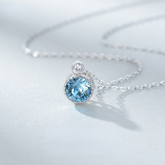 Romantic Crystal Sterling Silver Necklace for Women-Necklaces-Blue-Free Shipping Leatheretro