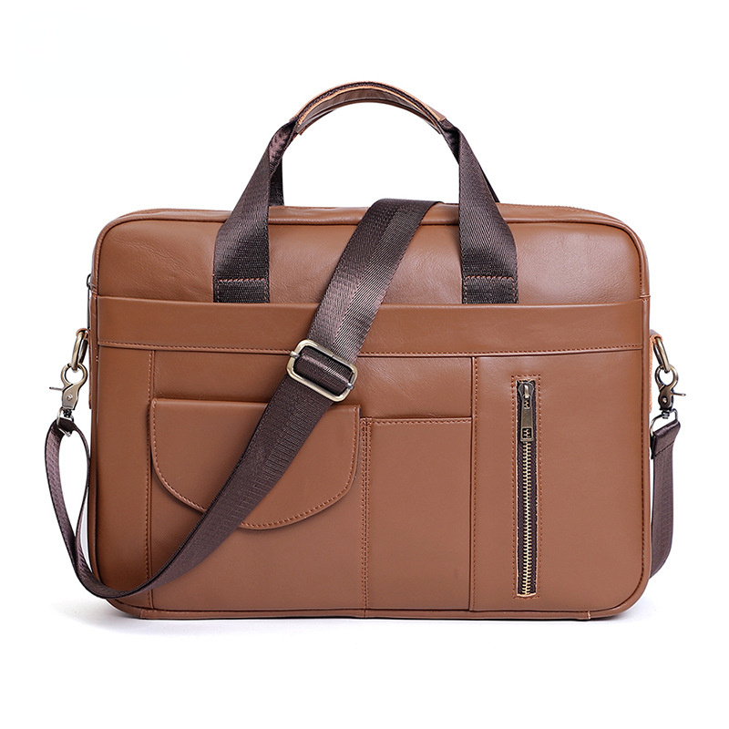 Retro Handmade Leather 15.6" Business Laptop Bag 8008-Leather Briefcase-Brwon-Free Shipping Leatheretro