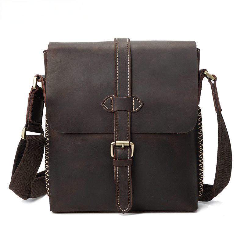 Men's Leather Shoulder Bag M8086-Leather bags for men-Dark Brown-Free Shipping Leatheretro