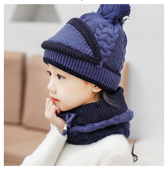 Winter Fleece Liner Warm Knitted Kids Hats&Scarfs-Hats-Blue-Free Shipping Leatheretro