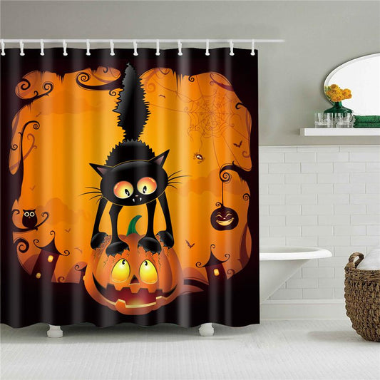 Happy Halloween 3D Cat Fabric Shower Curtain-Shower Curtains-180×180cm Shower Curtain Only-Free Shipping Leatheretro