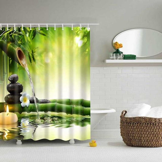 Bamboo Waterfall Bathroom Fabric Shower Curtain-Shower Curtains-180×180cm Shower Curtain Only-Free Shipping Leatheretro
