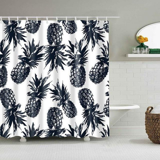 Black&White Pineapple Print Bathroom Fabric Shower Curtain-Shower Curtains-180×180cm Shower Curtain Only-Free Shipping Leatheretro