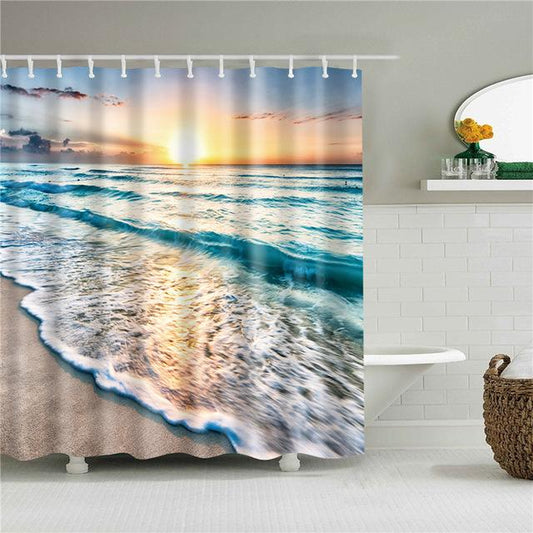 Beachside Sunset Bathroom Fabric Shower Curtain-Shower Curtains-180×180cm Shower Curtain Only-Free Shipping Leatheretro