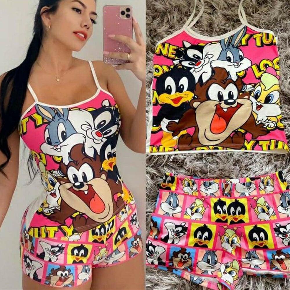 Cartoon Spaghetti Strap Vest Shorts Suit-Two Pieces Suits-Animal Print-S-Free Shipping Leatheretro