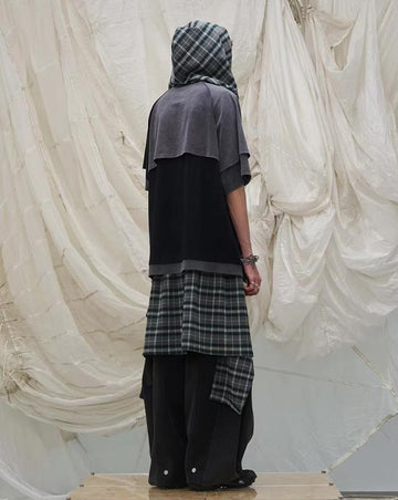 RELABEL Detachable Plaid Back Flap Spliced Jeans