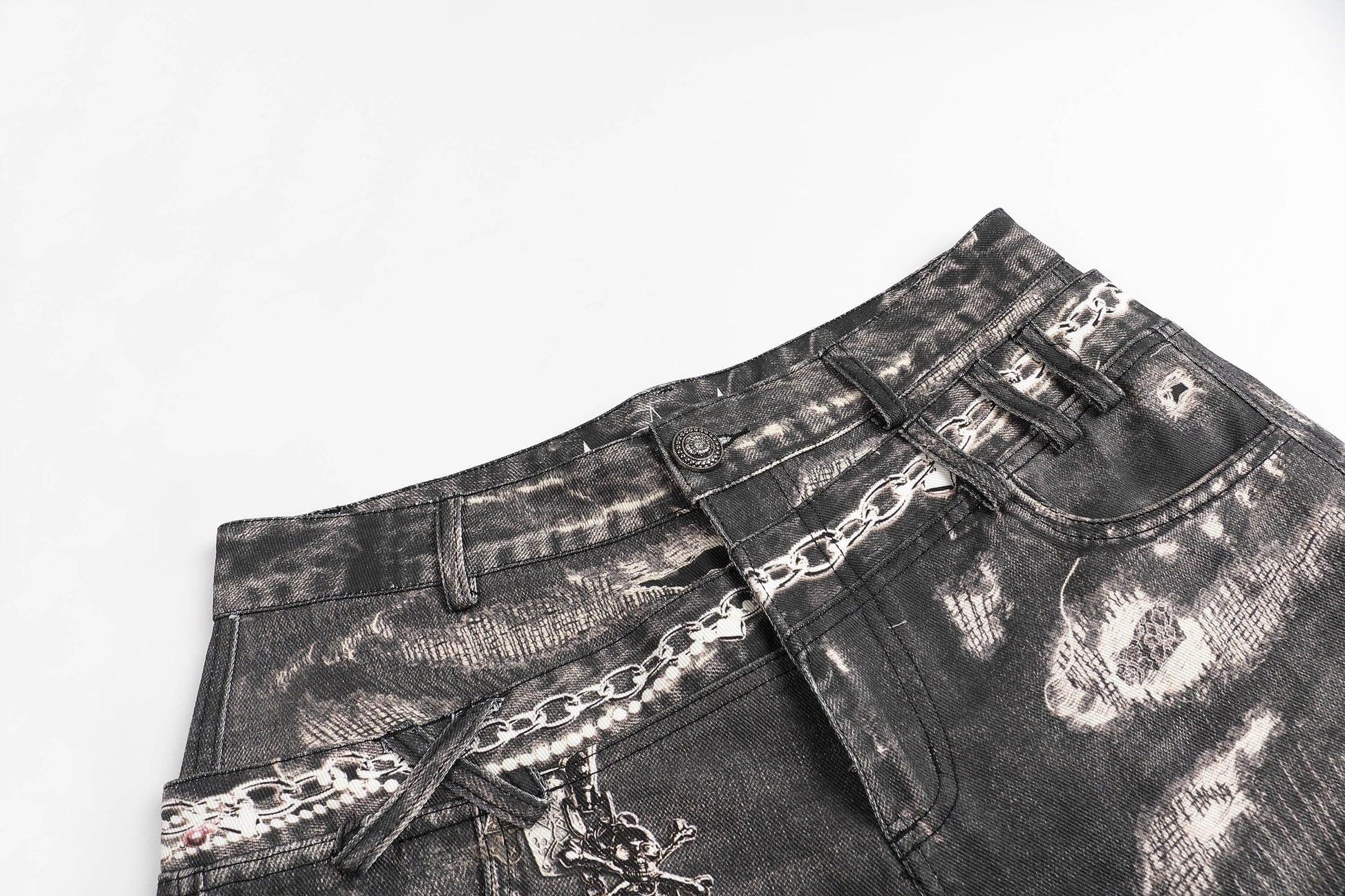 DND4DES×Faychui Deconstructed Graphic Double-Waist Distressed Jeans-Jeans-S-Free Shipping Leatheretro