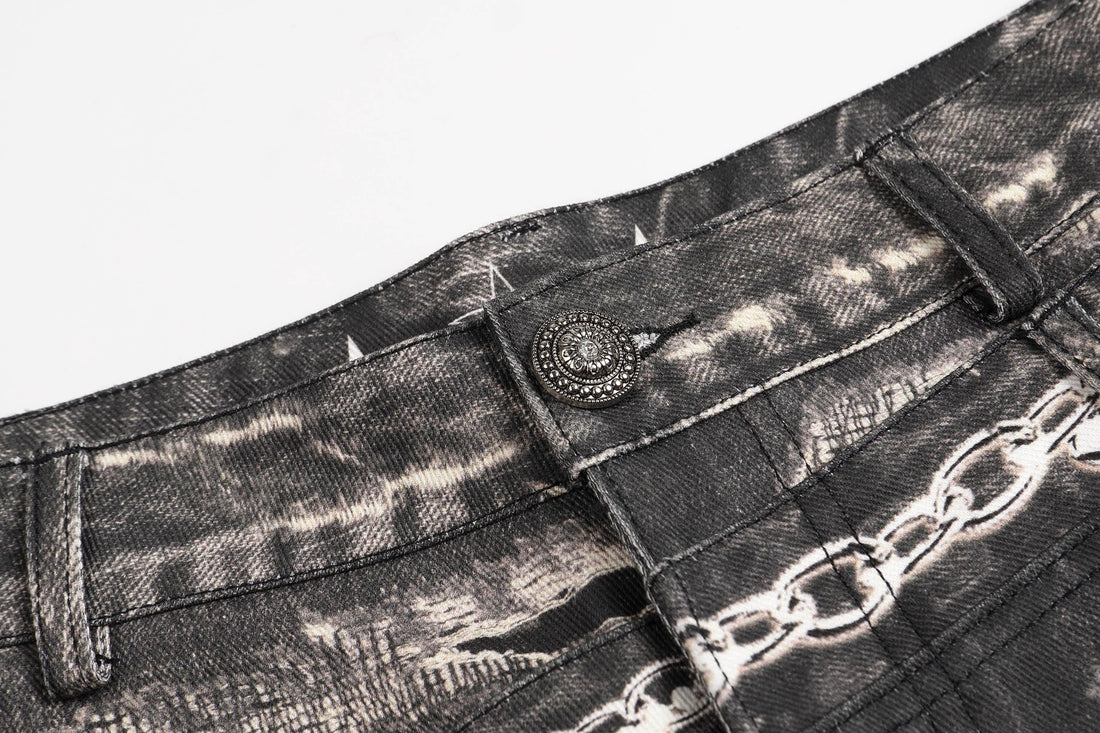 DND4DES×Faychui Deconstructed Graphic Double-Waist Distressed Jeans-Jeans-S-Free Shipping Leatheretro